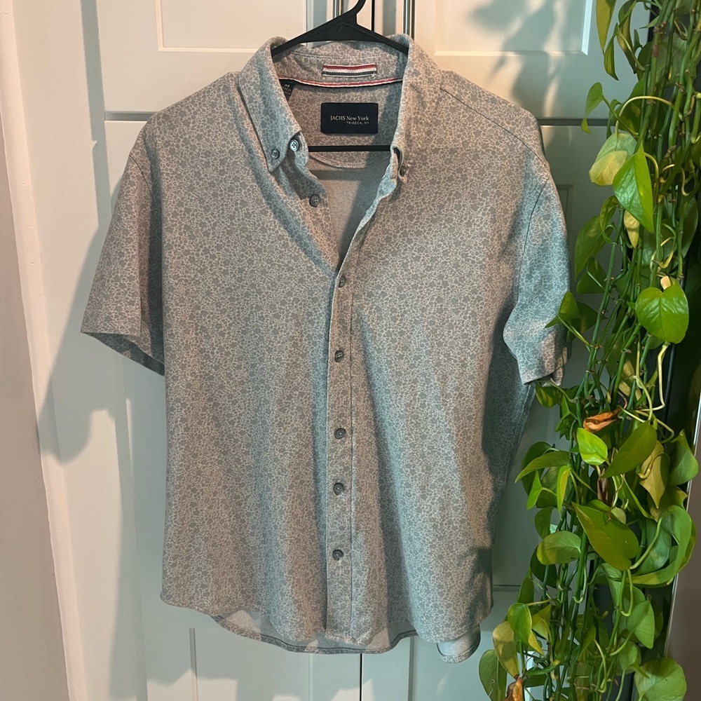 Medium Jachs NY Short-Sleeve Button-Up Shirt - Light Gray Floral